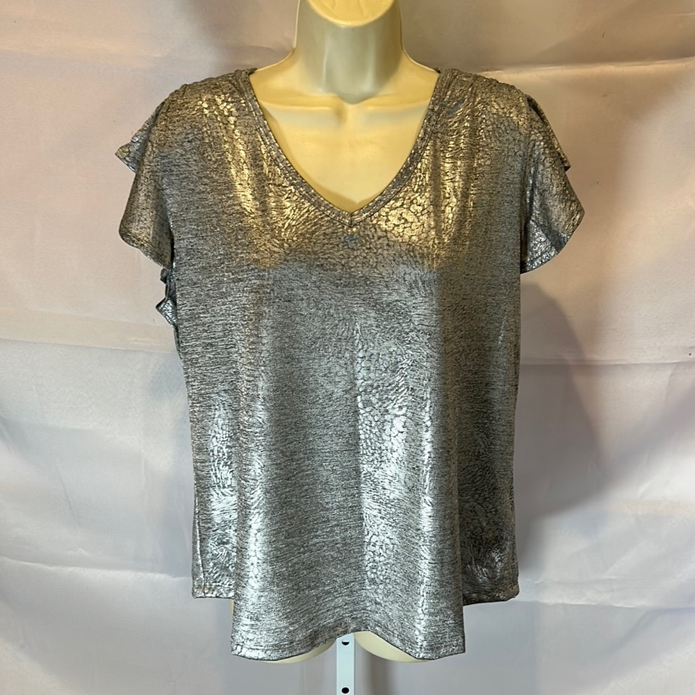 Catherine Maladrino Silver V-neck T Shirt XL